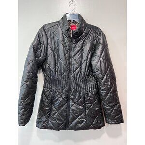 Guess Womens Quilted Black Jacket With Elastic Waist &‎ Zipper Closure Size XL